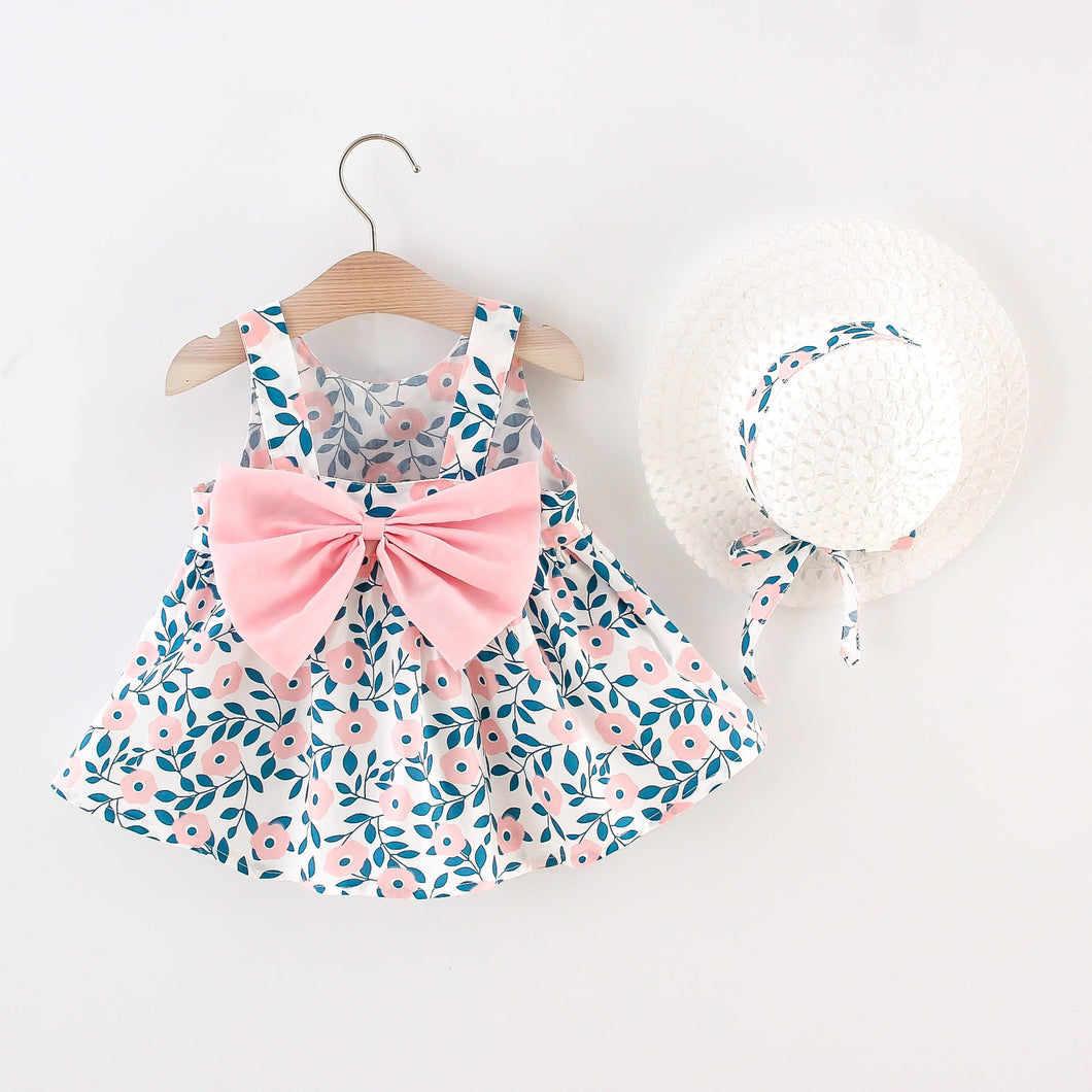Baby Girl Floral Print Bowknot Sleeveless Baby Dress