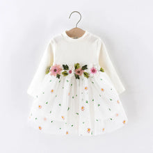 Load image into Gallery viewer, White Ribbed Long-sleeve Floral Embroidered Mesh Dress
