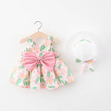 Load image into Gallery viewer, Pastel 2pc Floral Bowknot Sleeveless Dress and Straw Hat
