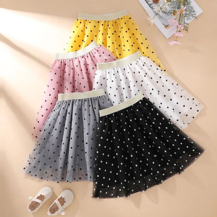 Kids Girls Polka dots Elasticized Mesh Skirt