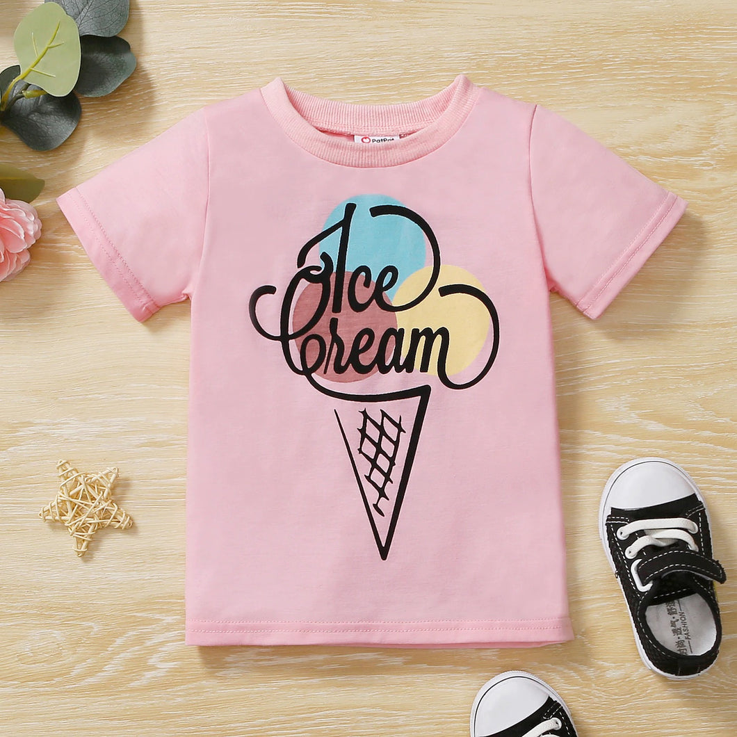 Kids Girl Ice-Cream Print Short Sleeve Tee