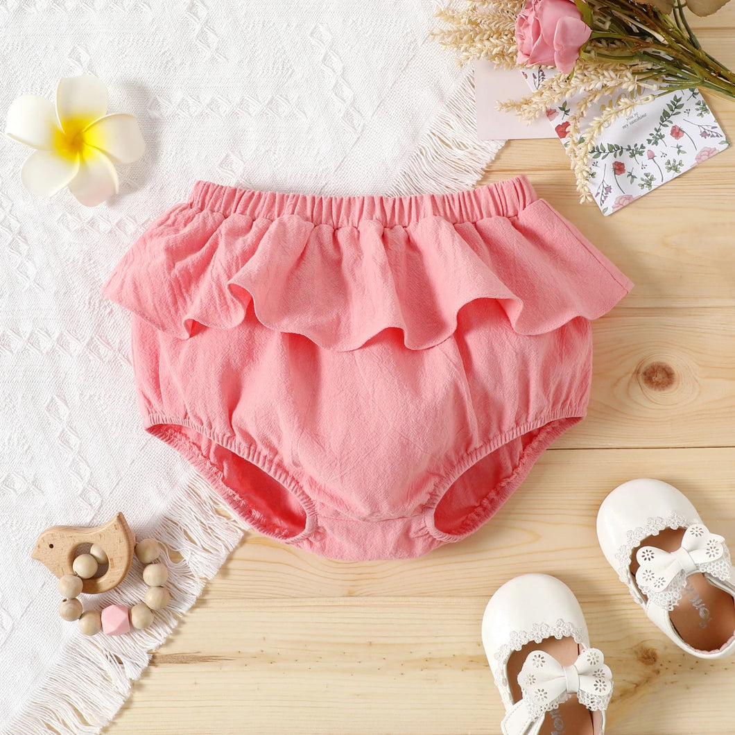 Baby Girl Pink Ruffled Elasticized Shorts