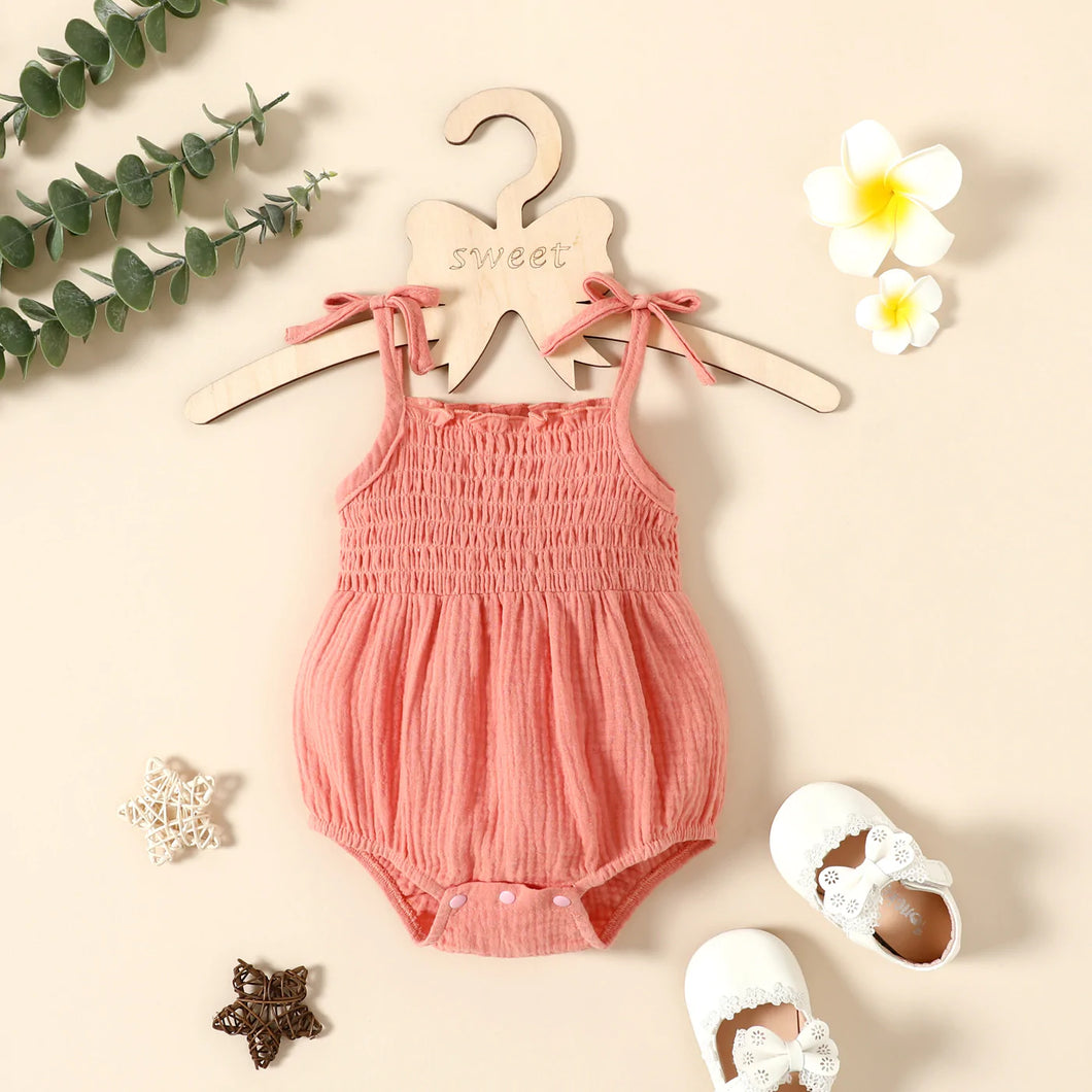 Baby Girl 100% Cotton Crepe Spaghetti Strap Romper